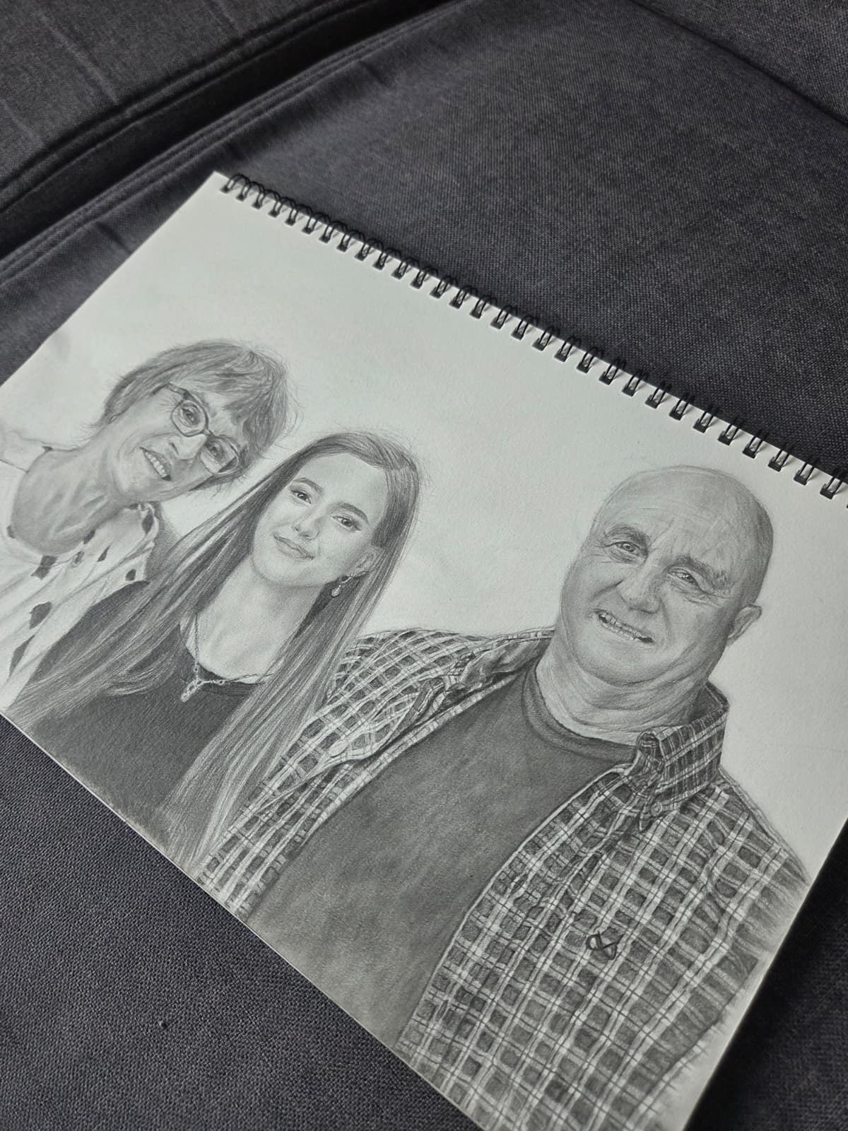 Personal family portrait, graphite on white paper