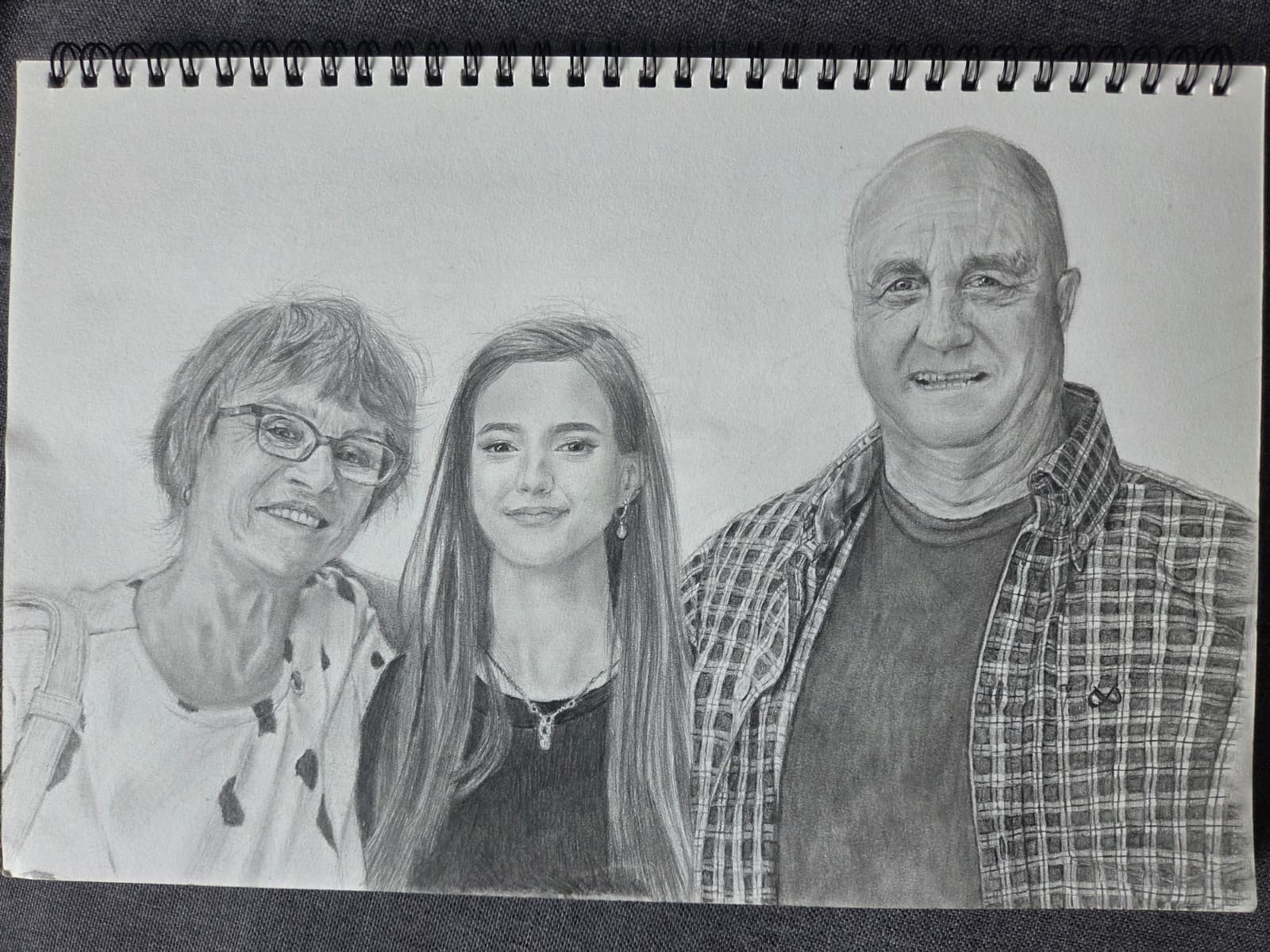 Personal family portrait, graphite on white paper