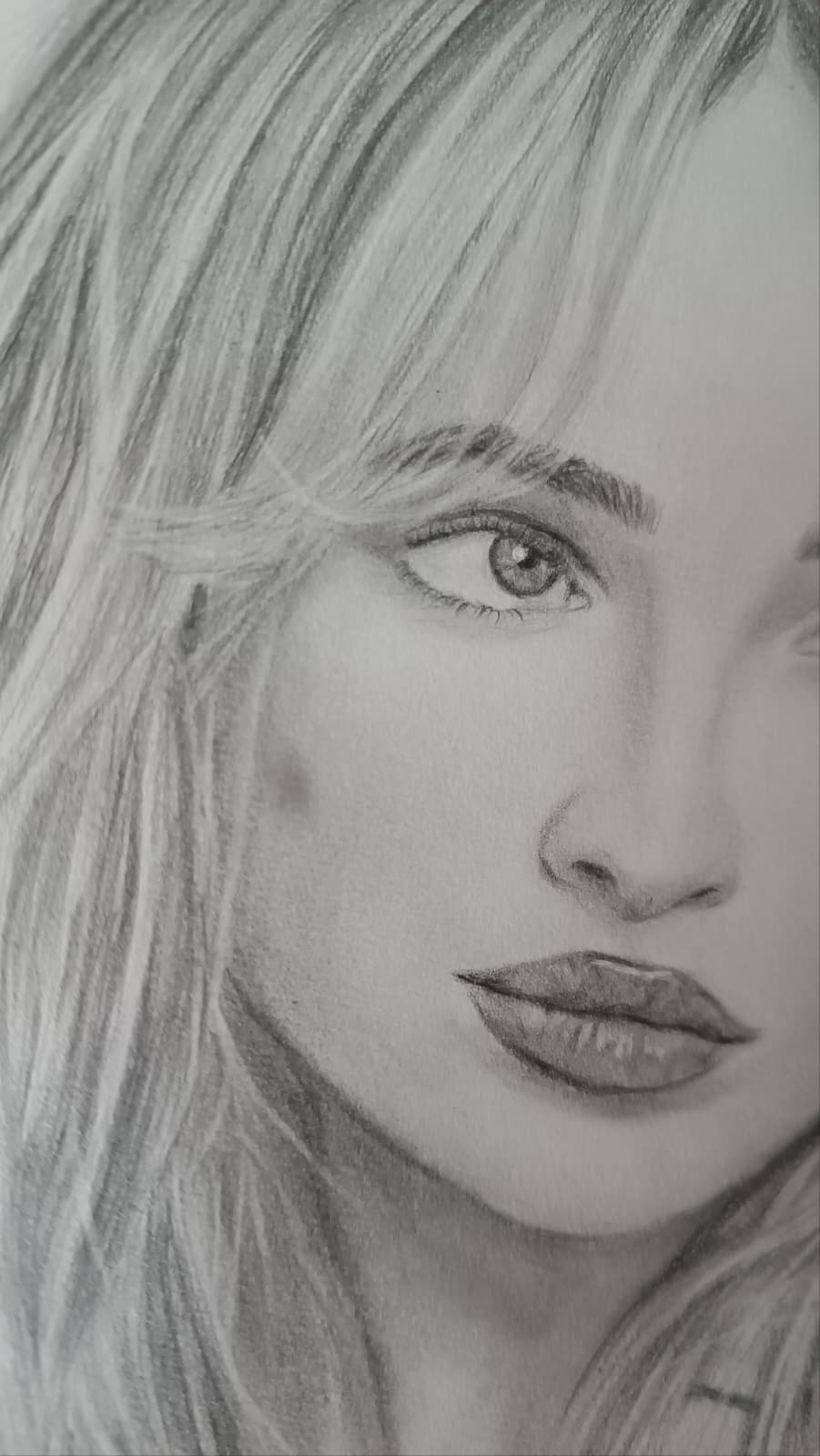 Portrait of Sabrina Carpenter, graphite on white paper