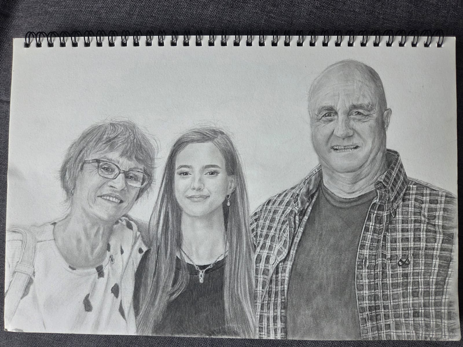 Personal family portrait, graphite on white paper