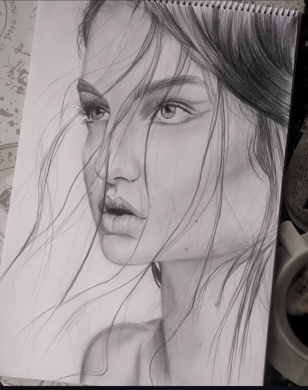 Portrait, graphite on white paper
